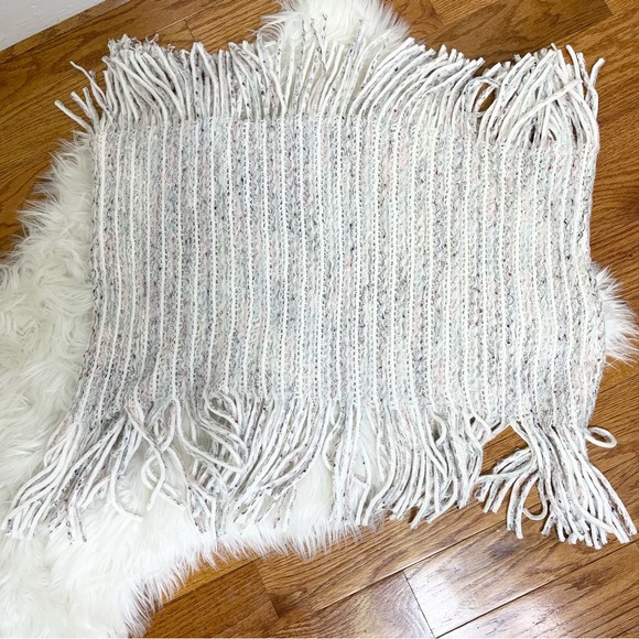 Infinity Scarf Stripes Beige Knited Fringe Bohemian Oversized Wrap - Picture 7 of 14
